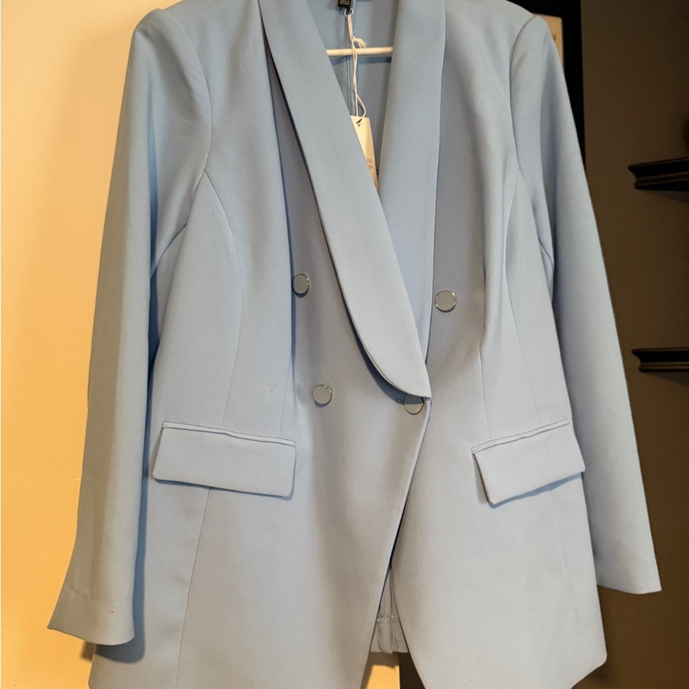 Women's Light Blue Double-Breasted Blazer